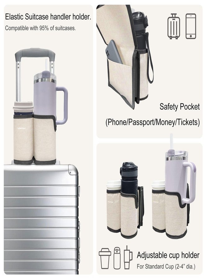 LebenHaus 2 in 1 Luggage Cup Holder for Suitcase|Airplane Tray Table Carry on Hands Free Drink Carrier for Stanley Tumblers Coffee Beverage Organizer Gifts for Travelers(Off-White) - Image 3